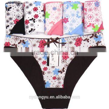 outsanding white blue flower cotton brief panties/yje wholesale plus size sexy cotton breathable underwea panties/mulit color