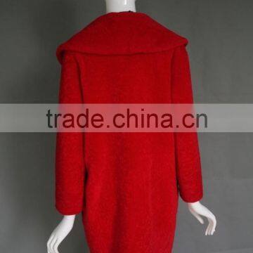 2016 Factory Direct Wholesale Fashion Lady's Bright Red Lamb Shearing Fur Jacket Long Warm Real Cashmere Parka photo-4
