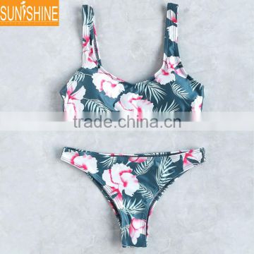 Women Beach Wear Printed Crop Top Bikinis High Cut Swimsuits