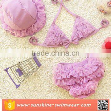 Wholesale Purple Flouncing Three Pieces Fashion Sexy Kids Bikini