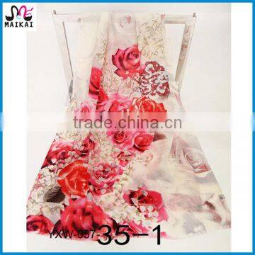 Soft blue floral printing natural 100% wool korea scarf