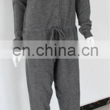 dark grey melange 12gg knitted pure ladies cashmere jumpsuit