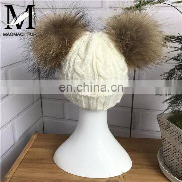 Kids Knitted Hats With Double Fur Balls Baby Cute Winter Warm Beanies Hats Baby Knitted Hat photo-4