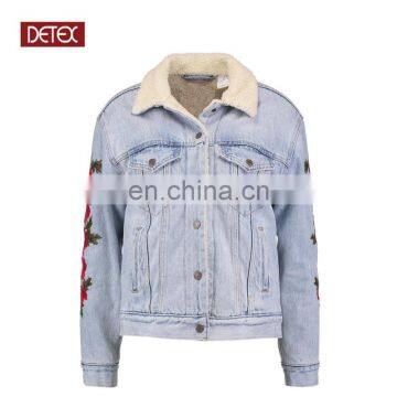 Factory OEM Embroidered Sherpa Lining Womens Denim jacket