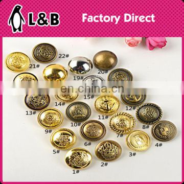 2016 high quality Vintage antiqued metal dome shank buttons military brass buttons