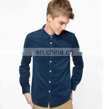 T-MSS544 Men Long Sleeve Navy Blue 100% Cotton Corduroy Dress Shirt photo-2