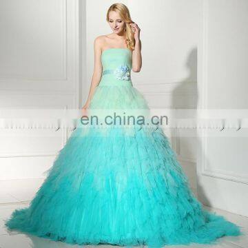Gorgeous Strapless Sleeveless Lace-Up Organza Ruffles Gradient Color Ball Gown Prom Dresses SD362 photo-3