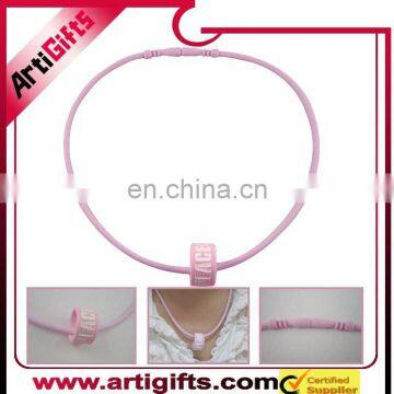 Pink color raised logo silicon necklace