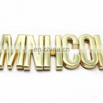 English letters metal labels, golden eletroplating garment label with custom brand logo