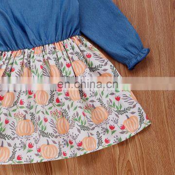 Denim Style Full Sleeve Dress With Floral Pattern Girl Daily Wearing Dress Wholesale Price photo-5