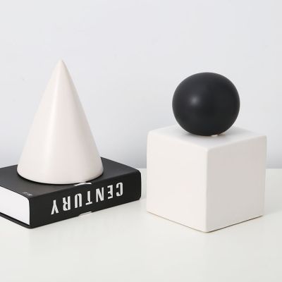 Cube Cylinder Sphere Triangle Matte Geometric Ceramic Ornaments White Black Abstract Art