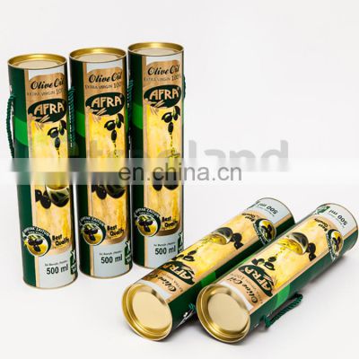 Cylinder Paper Cardboard Box Olive Oil Packaging with Handle