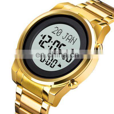 New Skmei 1734 Muslim Qibla Watch Digital Compass Stainless Steel Waterproof Elegant Azan Watch