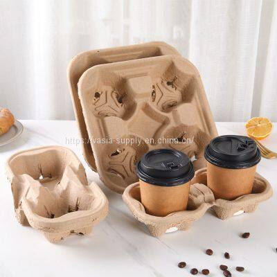 Recyclable Brown Take Away Compostable Drink Tray 4 Coffee Cup Paper Holder