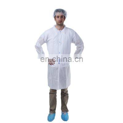 White Food Factory Dust Proof PP Non Woven Disposable Lab Visitor Coat