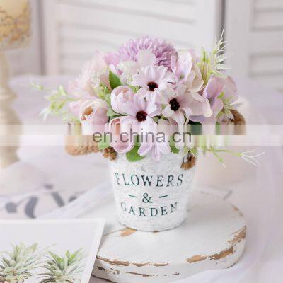 Wedding Decoration Faux Plant 1 Set Flower And Vase Artificial Flowers With Iron Bucket Farmhouse Style Table Accessories