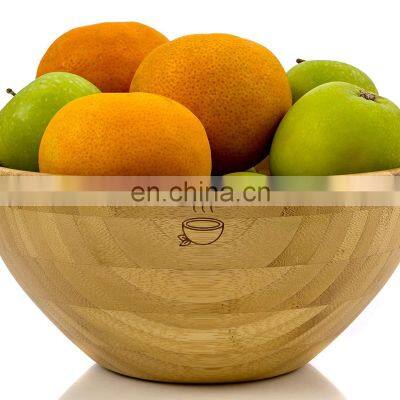 Biodegradable antique natural bamboo fiber wooden salad mask fruit round yellow rice bowl with fork and spoon set