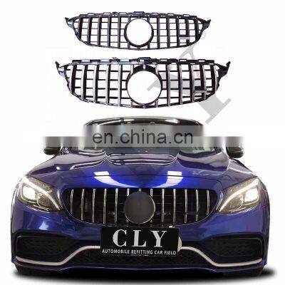 U KISS Genuine Car Accessories Front Car Grille For 2015-2018 Benz W 205 C Class change to C 63 AMG GTR Style Sliver Grille