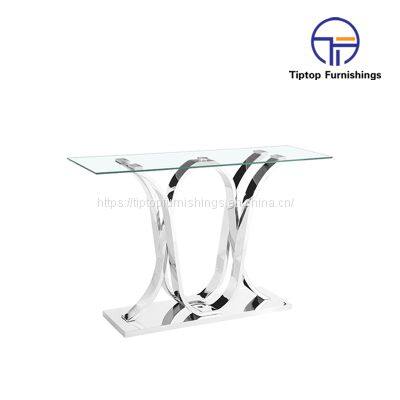 Contemporary 2022 latest luxury entry table glass top silver stainless steel console table