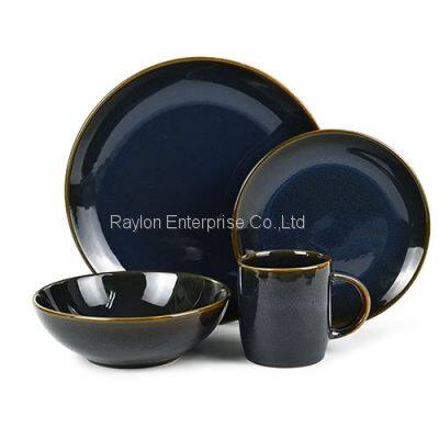 16pcs Stoneware Grey & Black Reactive Dinner Set Supplier