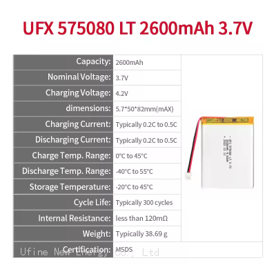 3.7V 2500mAh UFX 575080 Low Temperature Lithium Ion Rechargeable Battery Wholesale photo-2