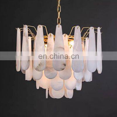 Restaurant Home Decor Alabaster Chandelier Luminaire Modern Luxury Brass Hanging Pendant Light