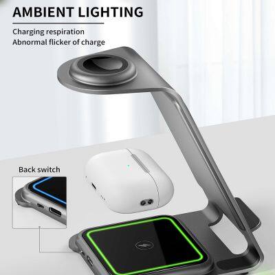 Most Selling Product 5W 7.5W 10W 15W 3 In 1 Wireless Charging Pad Fast Charger Station For Iphone photo-2