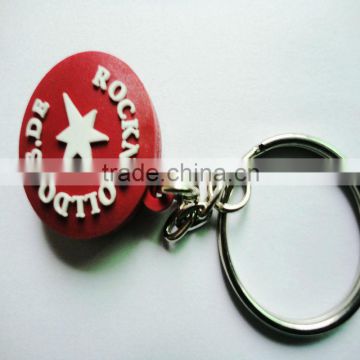 round Rubber keychain, promotional 3D embossed PVC key ring cheap