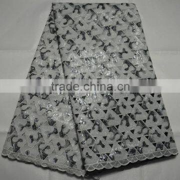 L402-3 last design High quality double organza Korea embroidery lace fabric with many sequnce