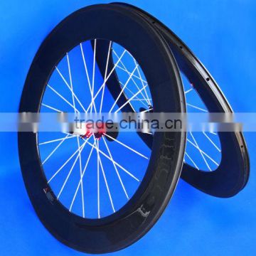 Full Carbon Road Bike Bicycle Clincher Wheelset 88mm White Spokes Red Hubs FLX-WS-CW08