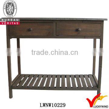 Country Vintage Antique Wooden Zinc Top Table