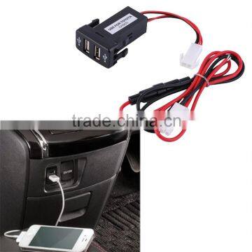 High Quality 12/24V Dual USB Ports Dashboard Mount Car Charger Adapter 5V 2.1A+1A For TOYOTA