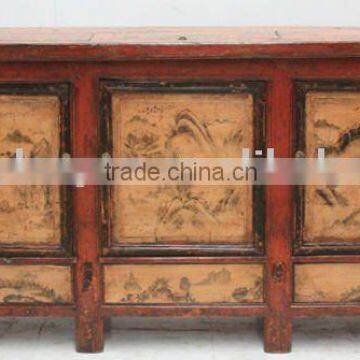 Chinese antique Tibet hand painted wooden cabinet