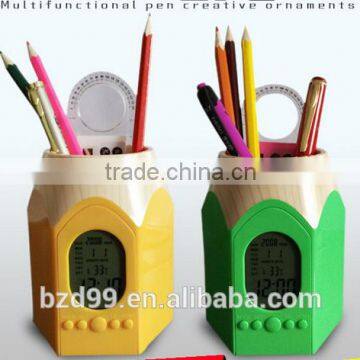 Multi-functional Calendar Pencil Pen Holder Desk Clock /Brush Pot Table Clock/ Gift Set Wholesale OEM/ODM Manufacturer photo-2