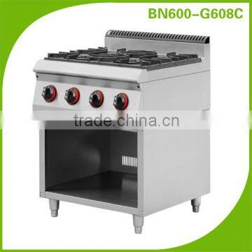 stainless steel industrial gas range 4 open burners stove with cabinet BN600-G608C (600 combination oven)