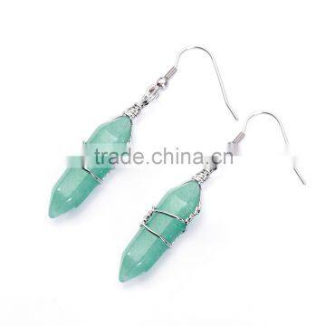 Beautiful 1 pair Green Adventurine Handmade Wire Wrap Healing Point Chakra Earings