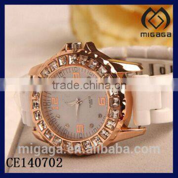 fashion alloy case rhinestone bezel ceramics watch for women*rosy gold plating rhinestone ceramics watch