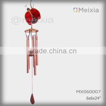 MX060007 wholesale wind bell with tiffany style stained glass ladybug decoration and metal wind bell pipe