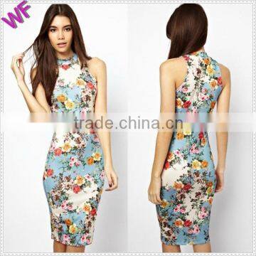 2015 New Floral Printing Woman Sexy Bodycon Dress