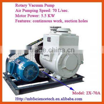 Rotary Vane Vacuum Pump, Model: 2X-70A, Pumping Speed: 70L/sec., Motor Power: 5.5KW, Continuous Work, Many Suction Holes