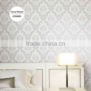 overstock embossed non woven wallpaper, grey baroque damask wall paper for project , magnificent wall sticker corparation