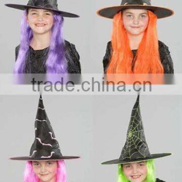 Halloween witch hat with hair for kids