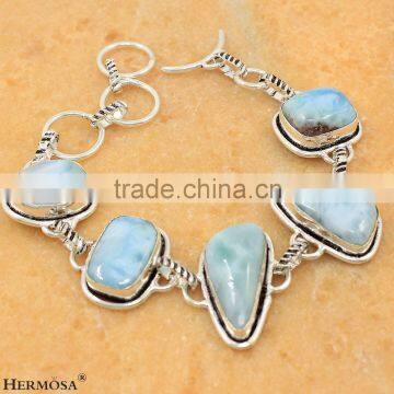 925 Sterling Silver Vintage Blue Larimar Chain Bracelets 8.25" LA505 FREE SHIPPING