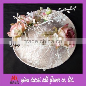 Artificial Rose Flower Lace Coverage Lady Sinamay Hat