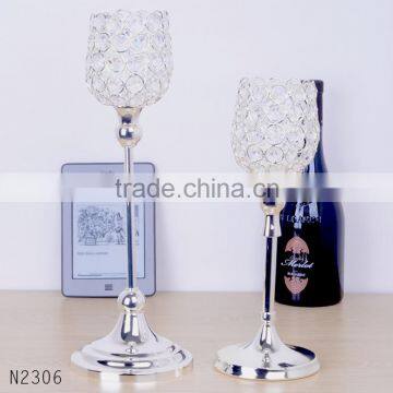 30cm High Luxury Silver Glass Chroming Metal Base Crystal Candle Holder