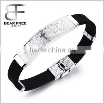 Custom Men's Women's Stainless Steel Silicone Cross Bible Lord's Prayer Adjustable Metal Buckle Bracelet