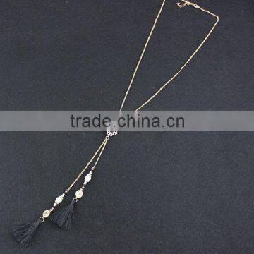 2015 Newest Long Black Tassel Pendant Pearl Inlaid Gems Necklace