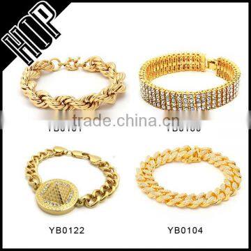 Fashion 24k Gold Hip Hop Mens Bracelet