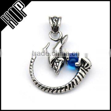 Best selling fashion stainless steel punk cool blue crytsal lizard pendant