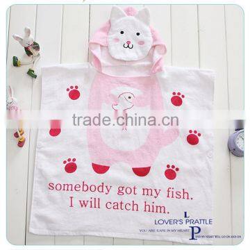 Pure cotton terry velour kids bath hooded towel with pink kitty print